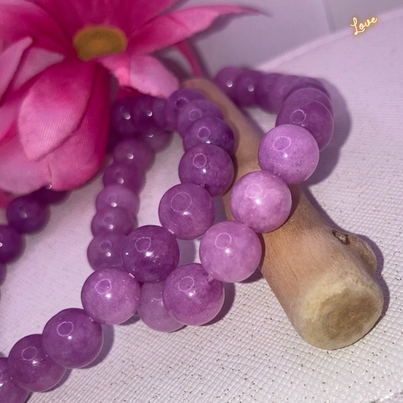 2pk Genuine Purple Kunzite Crystal Round Beaded Bracelet - Picture 4 of 10